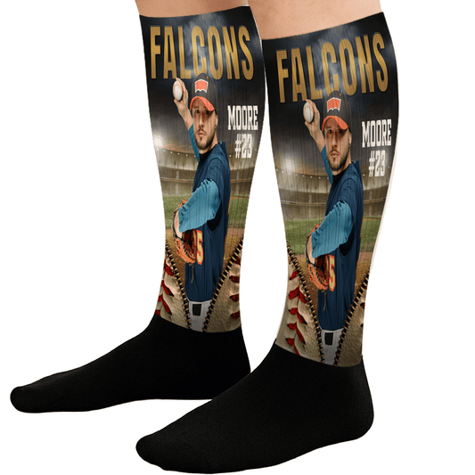 personalized baseball socks – photo, name, and number design