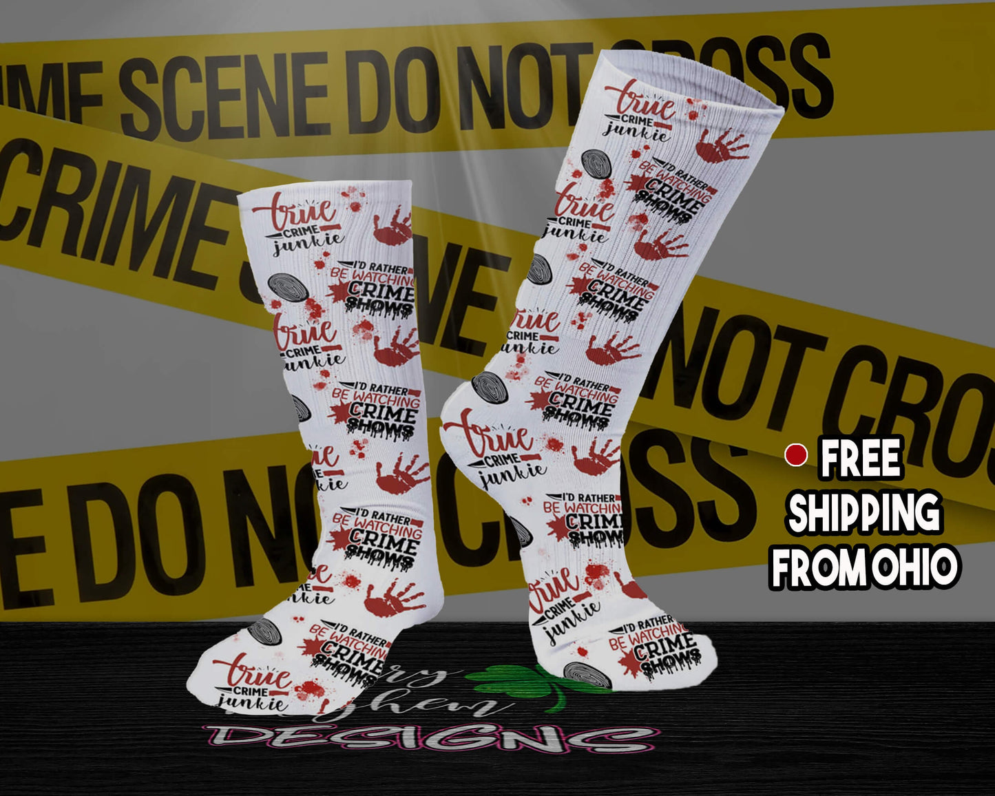 Womens Funny True Crime Gifts, Partners in Crime, Cute Crime Scene Fashion Socks, Crazy Crime Junkie Socks, Fun Crime Show Best Friend Gift